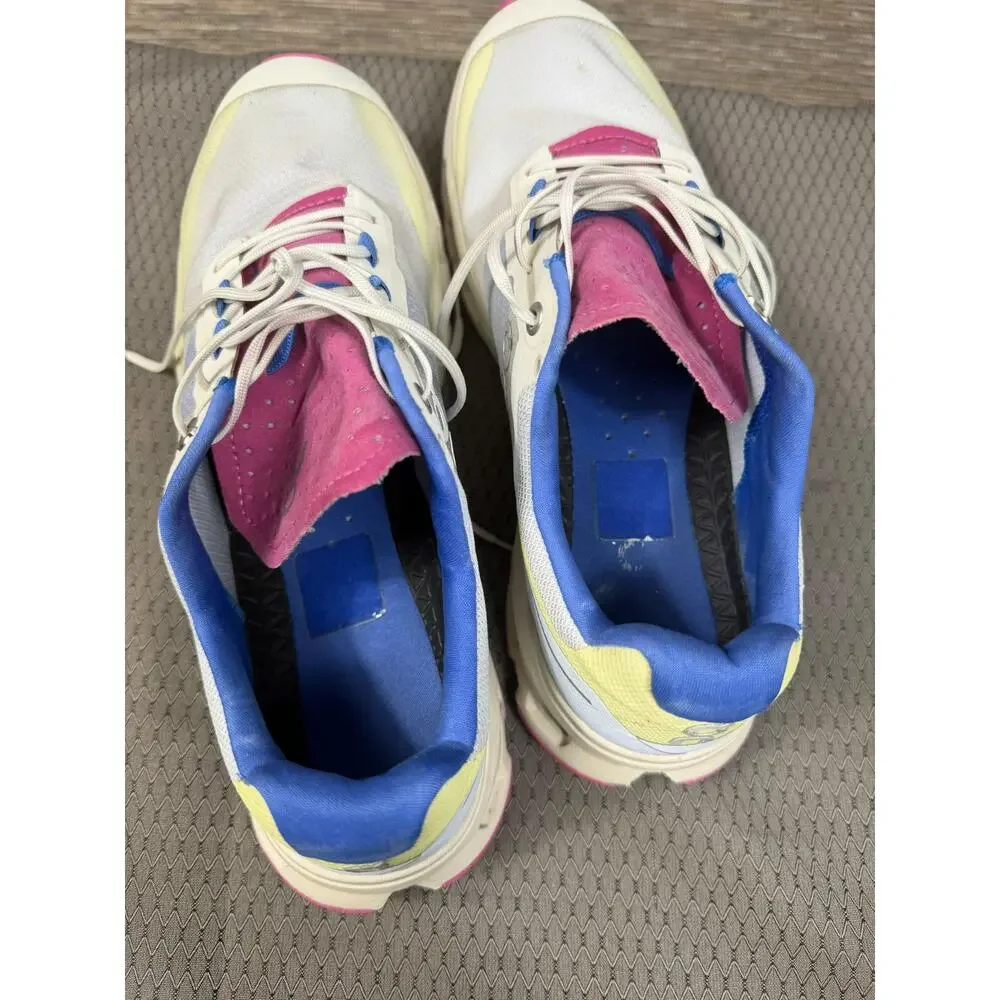 On Shoes Womens Size 11 White Pink Yellow Mesh Running CloudTec Road Sneakers